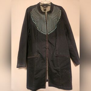 Midnight VelvetBlack Jean Jacket with Turquoise Embroidery Sz Xl